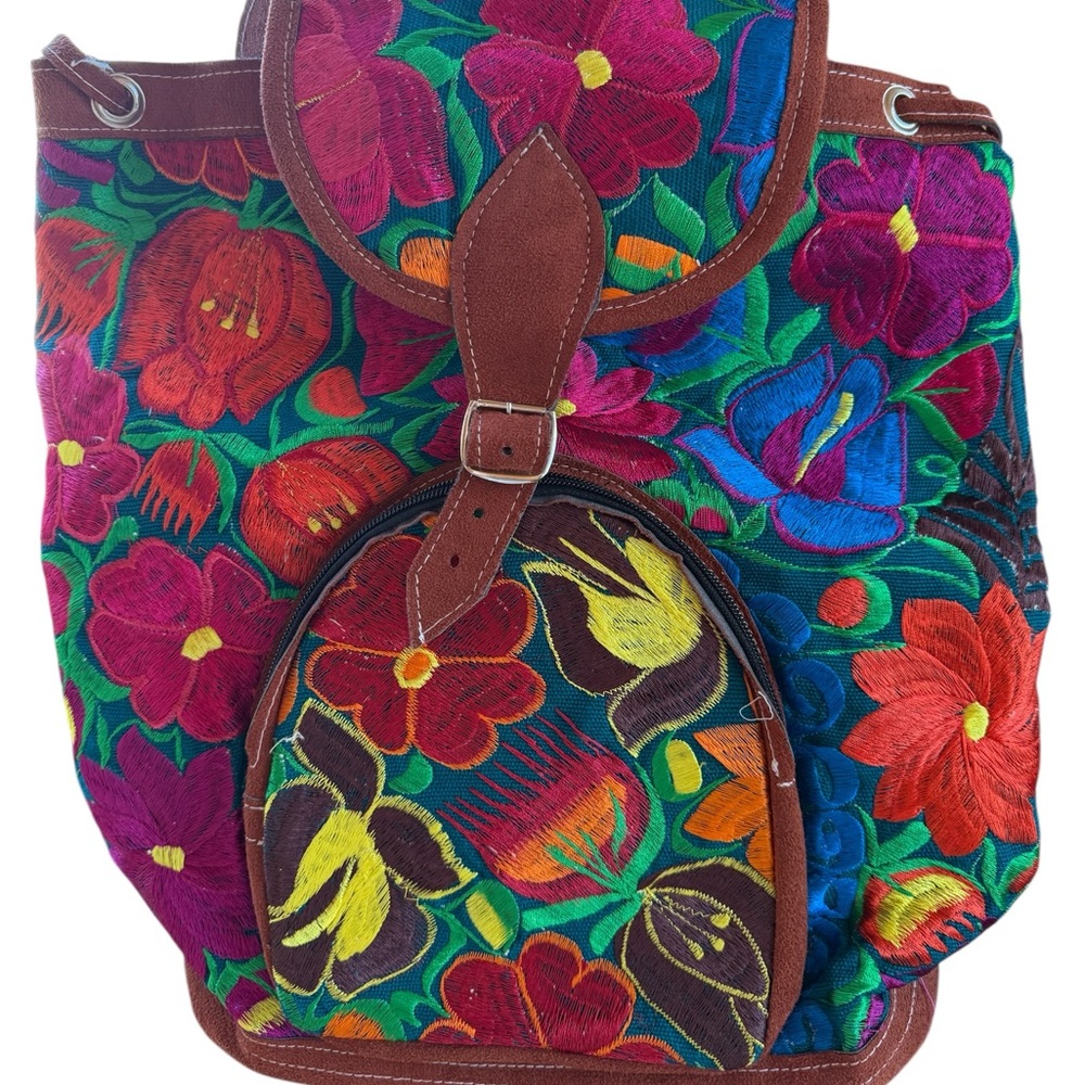 Embroidered backpack, Mexican backpack, 100% cotton backpack, dark Teal color